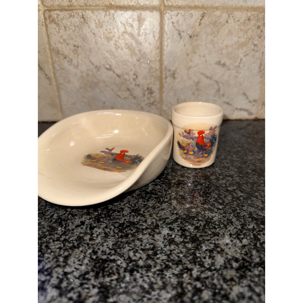 Shakers & Thangs Pottery Rooster Spoon Rest and Toothpick Holder Set Marshall TX